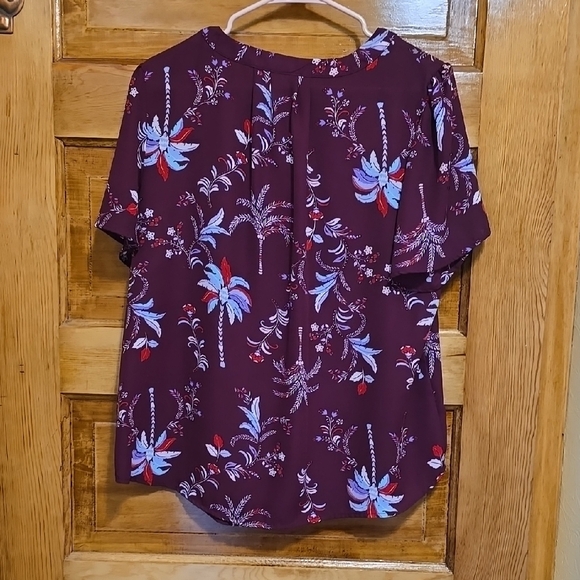 Liz Claiborne Purple Short Sleeve Blouse with Mandarin Collar L - Picture 3 of 3